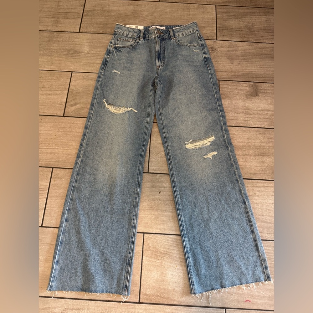 NWT Garage Denim Jambe Wide Leg Distressed Jeans Size 7 / 28